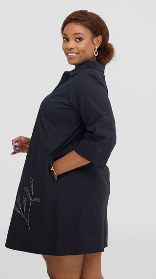 Safari Mansi Wide Hem Embroidered Tent Dress -  Black