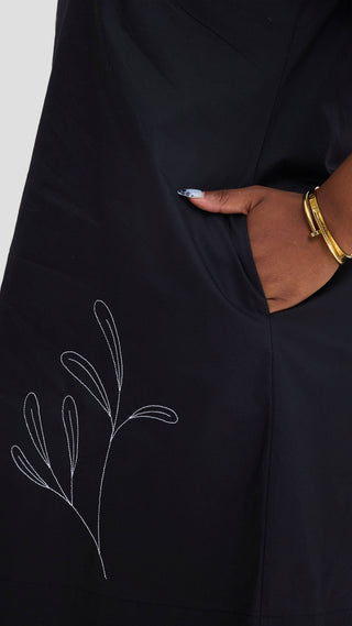 Safari Mansi Wide Hem Embroidered Tent Dress -  Black