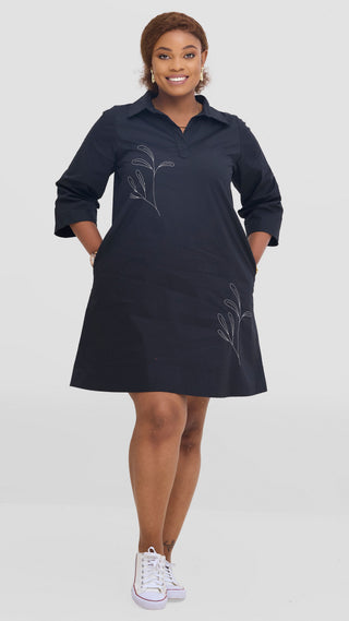 Safari Mansi Wide Hem Embroidered Tent Dress -  Black