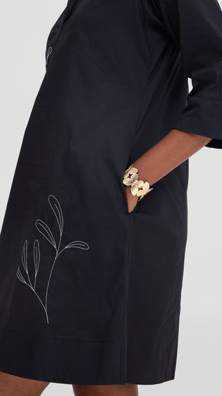 Safari Mansi Wide Hem Embroidered Tent Dress -  Black