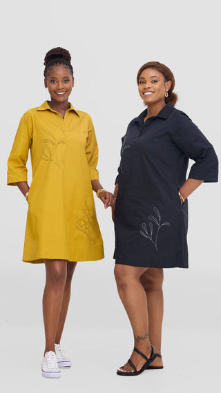 Safari Mansi Wide Hem Embroidered Tent Dress -  Black