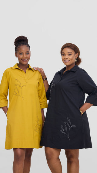 Safari Mansi Wide Hem Embroidered Tent Dress -  Mustard
