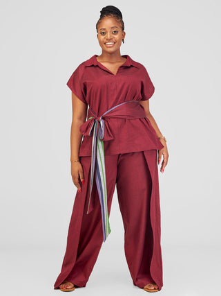 Safari by Vivo Haya Drop Shoulder Side Tie Top - Maroon Koi Print