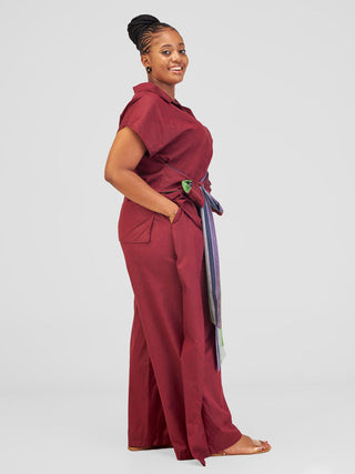 Safari by Vivo Haya Drop Shoulder Side Tie Top - Maroon Koi Print