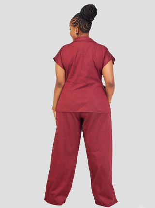 Safari by Vivo Haya Drop Shoulder Side Tie Top - Maroon Koi Print