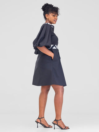 Safari Mali Bishop Sleeve Tent Dress - Black - Shopzetu