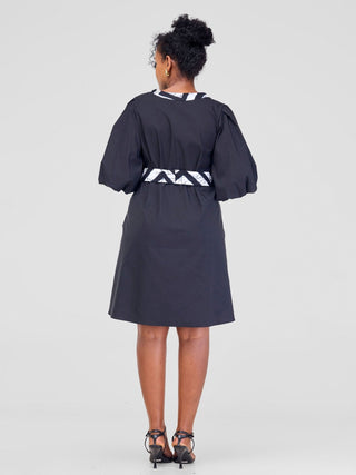 Safari Mali Bishop Sleeve Tent Dress - Black - Shopzetu