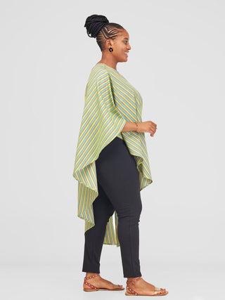 Safari Haya 0ne Shoulder Asymmetrical Side Tie Top - Dark Green Kiki Print - Shopzetu