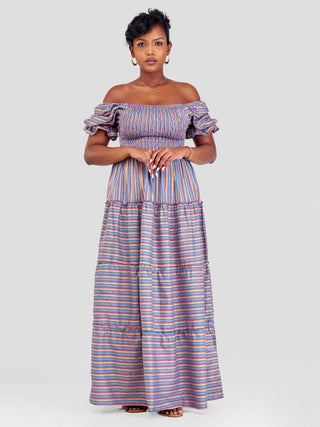 Safari Kikoy Shirred Top Maxi Dress - Blue