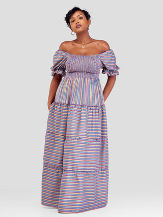 Safari Kikoy Shirred Top Maxi Dress - Blue