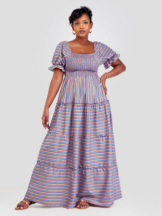 Safari Kikoy Shirred Top Maxi Dress - Blue