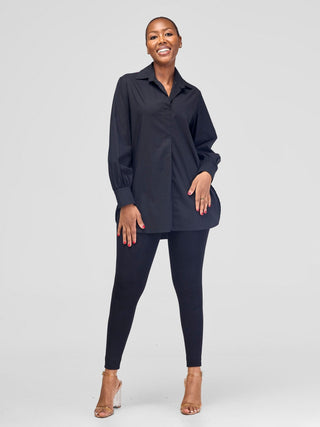 Safari Lira Criss - Cross Yoke Shirt - Black - Shopzetu