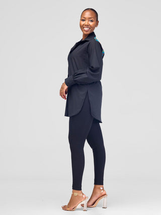 Safari Lira Criss - Cross Yoke Shirt - Black - Shopzetu
