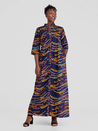 Safari Nimali 3/4 Sleeve Maxi Dress - Mvua Print - Shopzetu