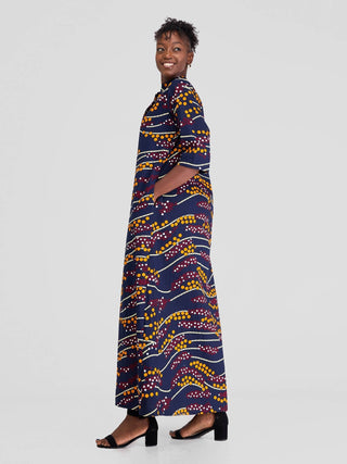 Safari Nimali 3/4 Sleeve Maxi Dress - Mvua Print - Shopzetu