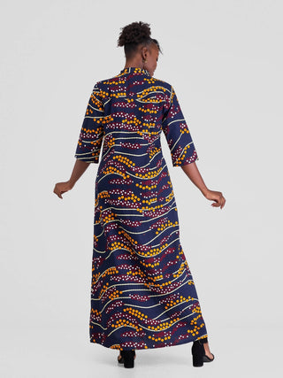 Safari Nimali 3/4 Sleeve Maxi Dress - Mvua Print - Shopzetu