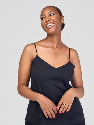 Safari Lira Panelled Camisole Top - Black - Shopzetu