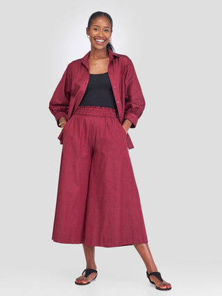 Safari Kikoy 3/4 Sleeve Shirt - Maroon - Shopzetu