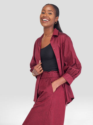 Safari Kikoy 3/4 Sleeve Shirt - Maroon - Shopzetu