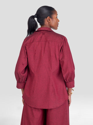 Safari Kikoy 3/4 Sleeve Shirt - Maroon - Shopzetu
