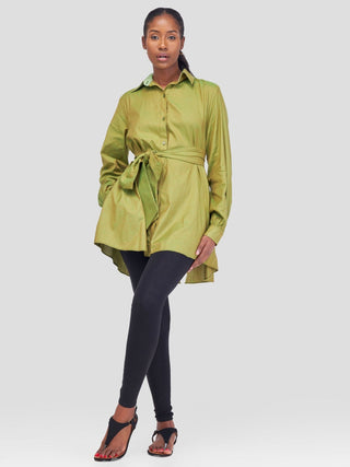 Safari Kikoy Long Sleeve Shacket - Green - Shopzetu