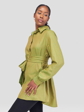 Safari Kikoy Long Sleeve Shacket - Green - Shopzetu