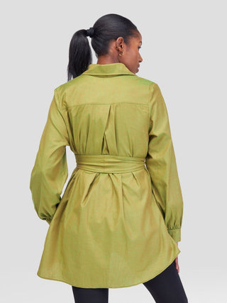Safari Kikoy Long Sleeve Shacket - Green - Shopzetu