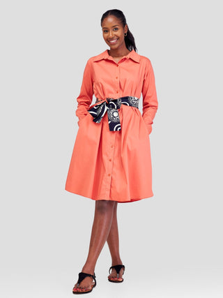 Safari Basic Shirt Tent Dress - Coral - Shopzetu