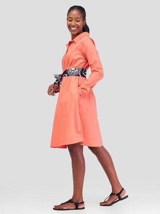Safari Basic Shirt Tent Dress - Coral - Shopzetu