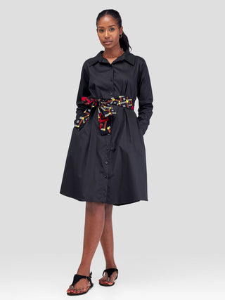Safari Basic Shirt Tent Dress - Black - Shopzetu