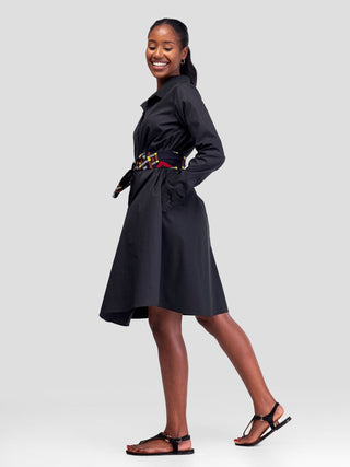 Safari Basic Shirt Tent Dress - Black - Shopzetu