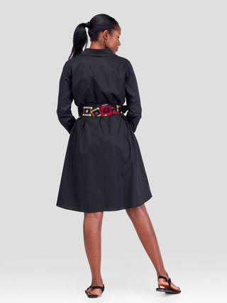 Safari Basic Shirt Tent Dress - Black - Shopzetu