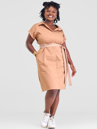Safari Lira Drop Shoulder Dress - Taupe - Shopzetu