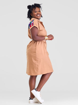 Safari Lira Drop Shoulder Dress - Taupe - Shopzetu