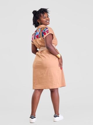 Safari Lira Drop Shoulder Dress - Taupe - Shopzetu