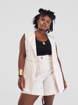 Safari Lira Sleeveless Coat - Light Taupe - Shopzetu