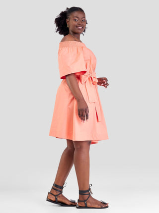 Safari Zene Off Shoulder Dress - Peach - Shopzetu
