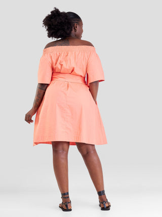 Safari Zene Off Shoulder Dress - Peach