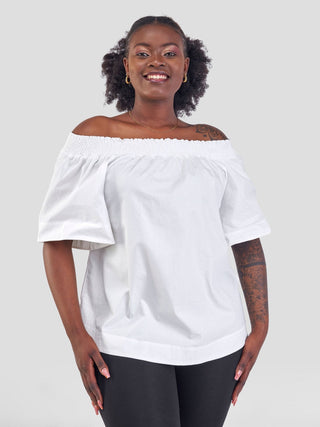 Safari Zene Off Shoulder Top - White - Shopzetu