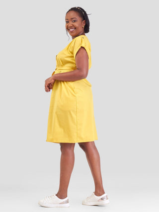 Safari Zene Drop Shoulder Above Knee Dress - Mustard - Shopzetu