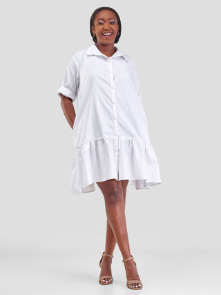 Safari Zene Tiered Above Knee Dress - White
