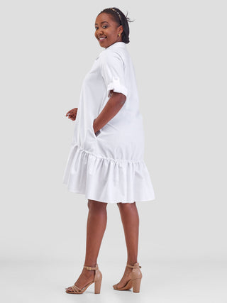 Safari Zene Tiered Above Knee Dress - White