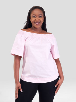 Safari Zene Off Shoulder Top - Light Pink - Shopzetu