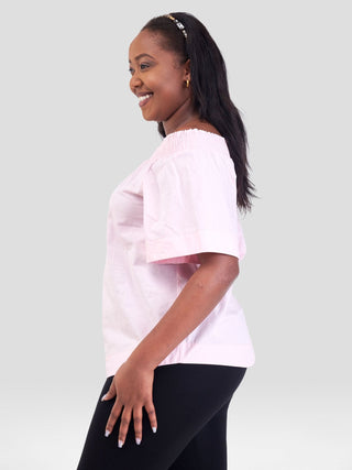 Safari Zene Off Shoulder Top - Light Pink - Shopzetu