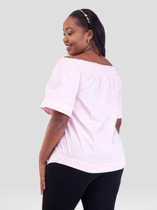 Safari Zene Off Shoulder Top - Light Pink - Shopzetu