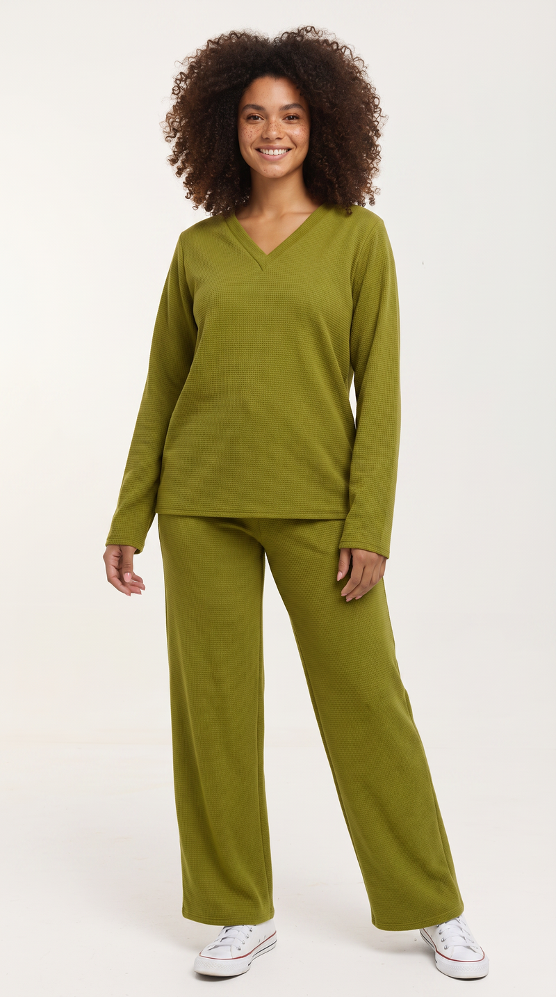 Shiv Shikie X Safari V-Neck Long Sleeve Sweatshirt in Rib - Olive