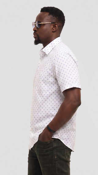 Safari By Vivo Mens Cotton Long Sleeve Shirt - White / Navy Print